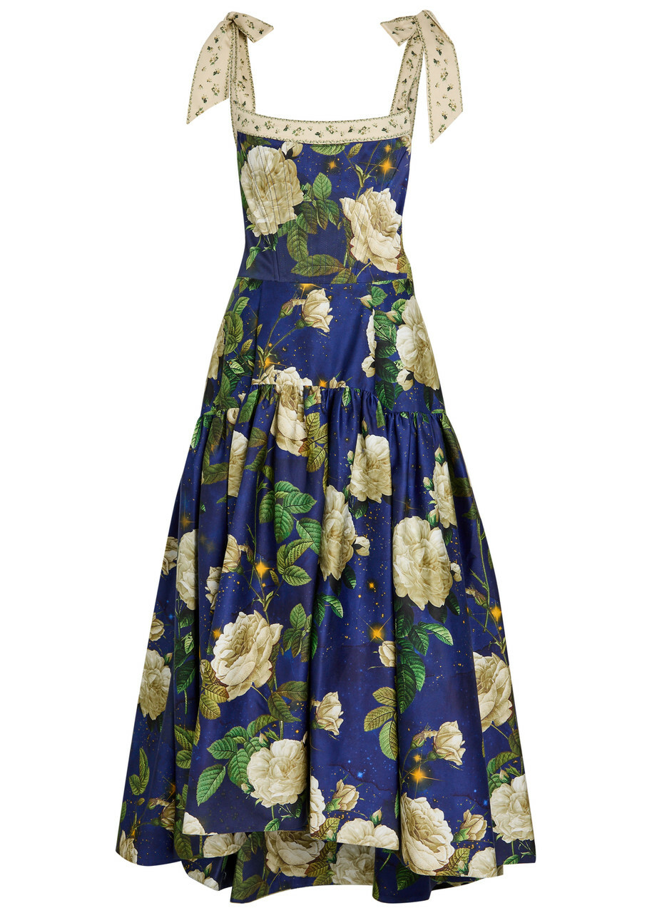 Alice + Olivia Rosalee Floral Print Cotton-blend Midi Dress Multicoloured