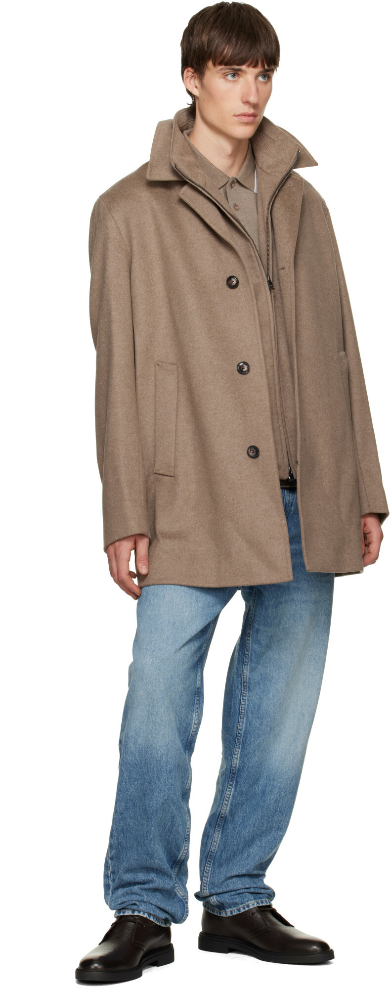 BOSS Brown Wool-Lined Grained Leather Desert Boots