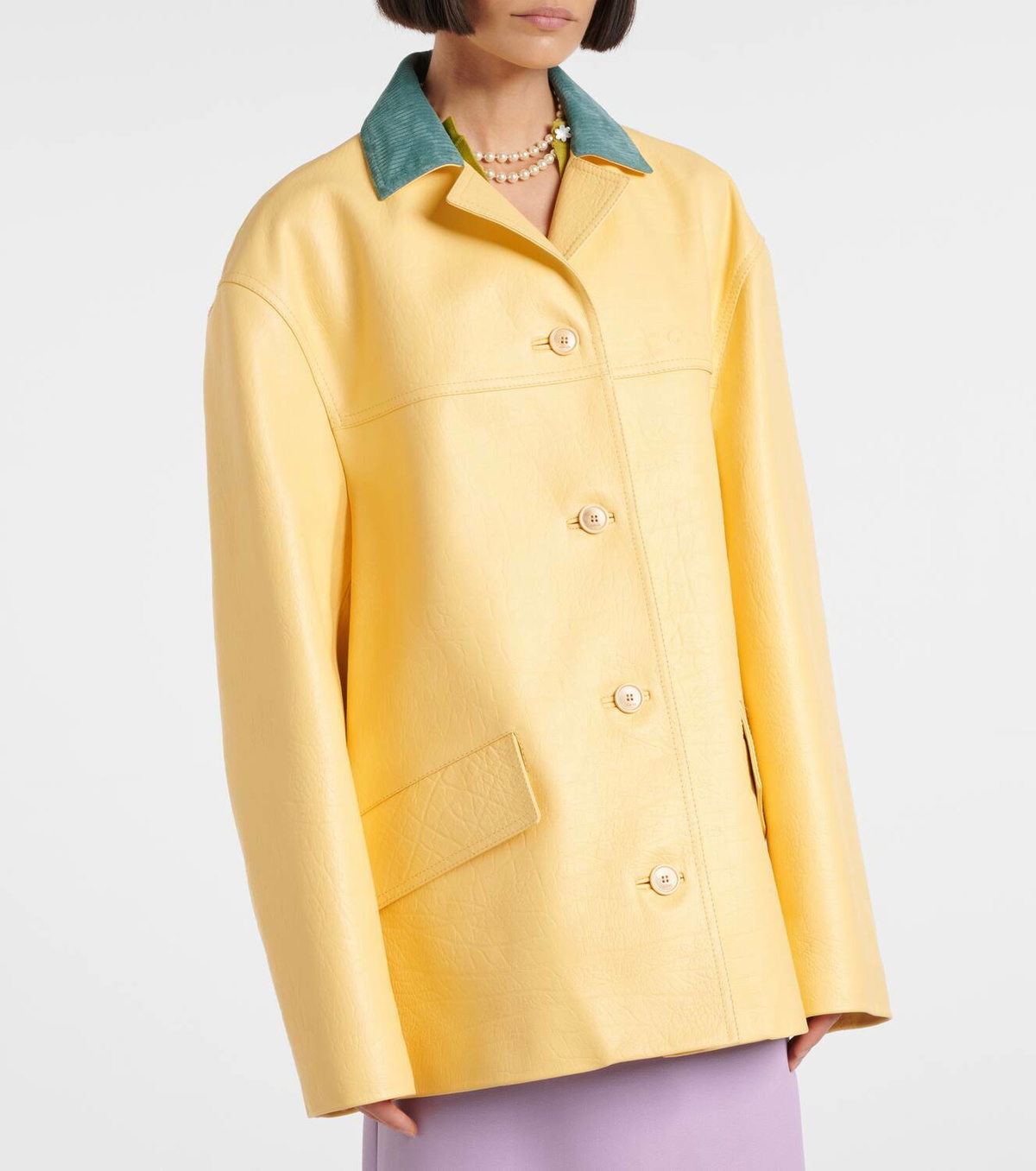 Gucci Logo corduroy-trimmed leather jacket