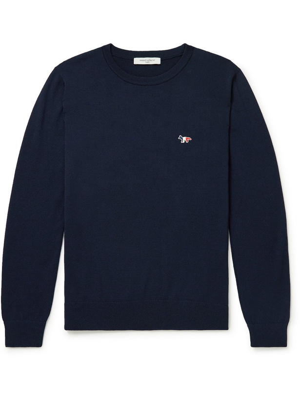 Photo: MAISON KITSUNÉ - Slim-Fit Logo-Appliquéd Wool Sweater - Blue