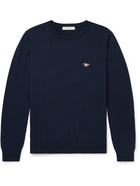 MAISON KITSUNÉ - Slim-Fit Logo-Appliquéd Wool Sweater - Blue