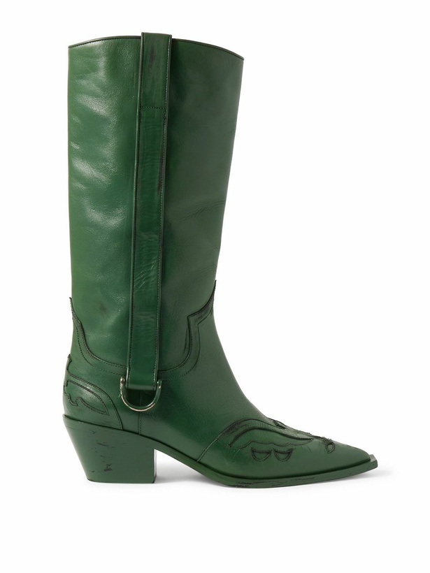 Photo: Enfants Riches Déprimés - Distressed Leather Cowboy Boots - Green