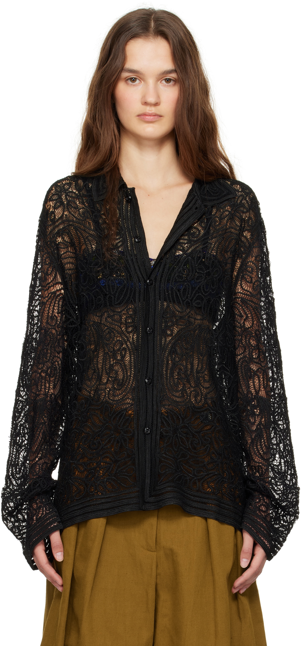 Bode Black Blooming Threadwork Shirt