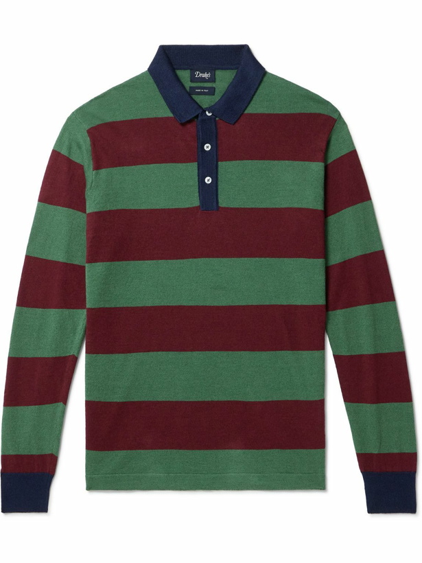 Photo: Drake's - Striped Linen and Cotton-Blend Jersey Rugby Shirt - Green