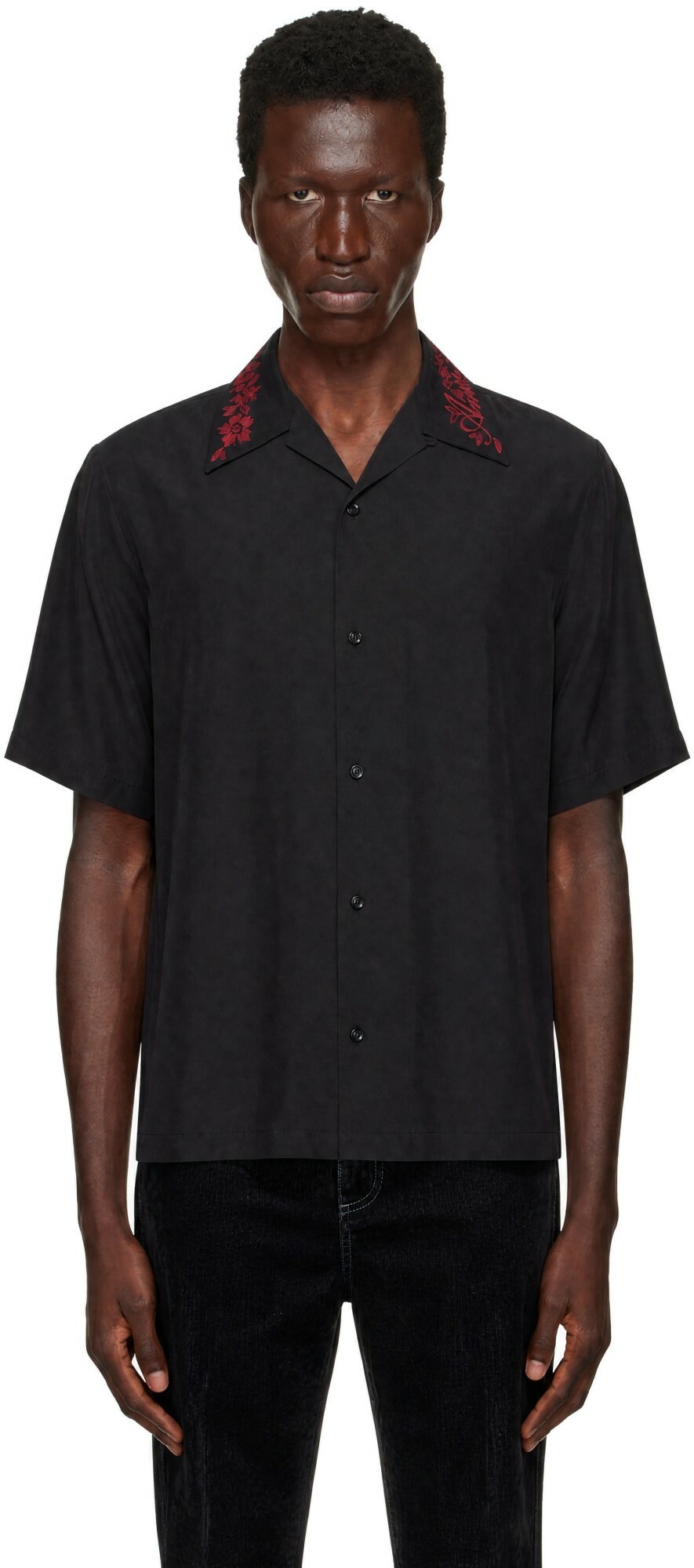 AMIRI Black Regular Fit Floral Collar Shirt