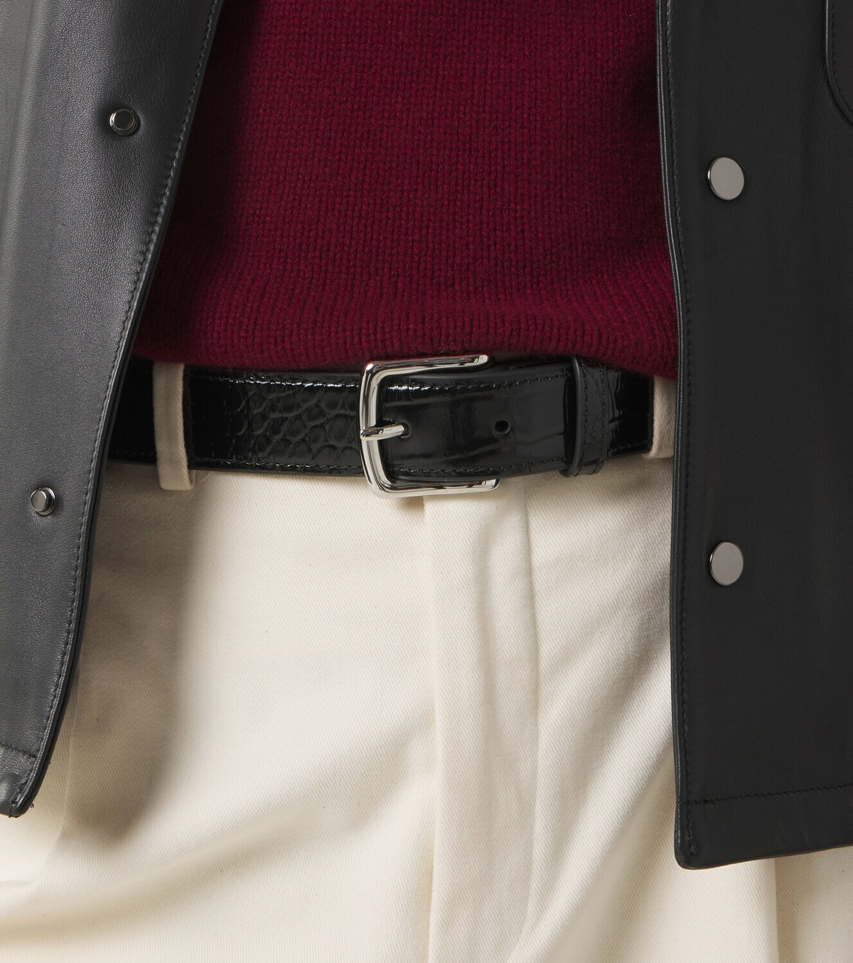George Cleverley Croc-effect patent leather belt