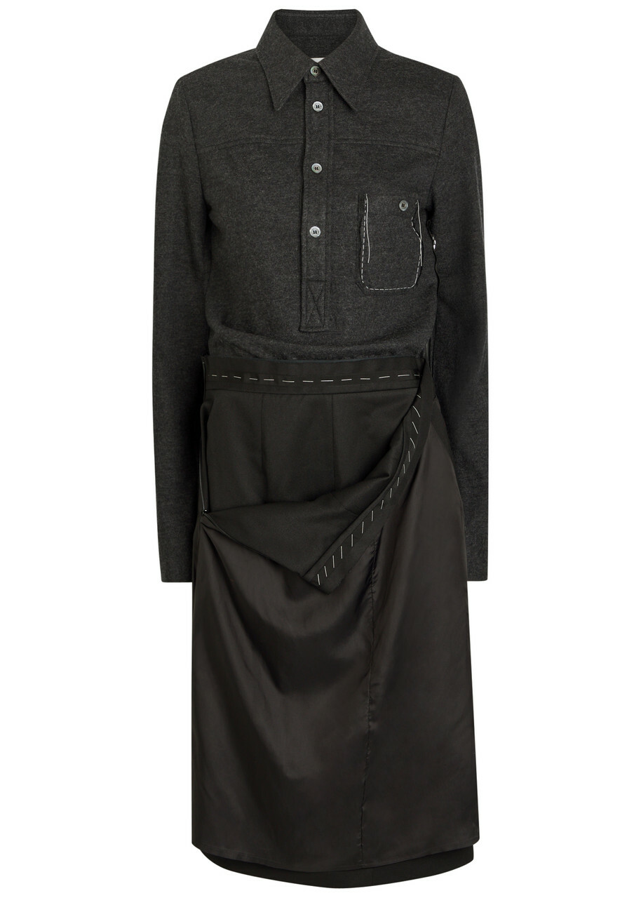 Maison Margiela Wool and Shell Midi Shirt Dress Dark Grey