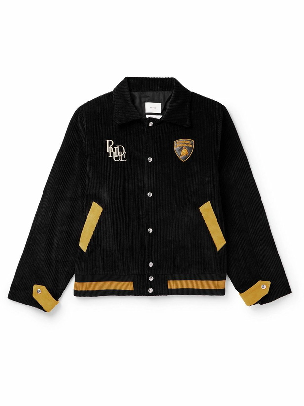 Photo: Rhude - Lamborghini Logo-Appliquéd Leather and Wool Bomber Jacket - Black