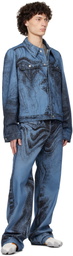CAMPERLAB Blue & Black Distorted Print Denim Jacket