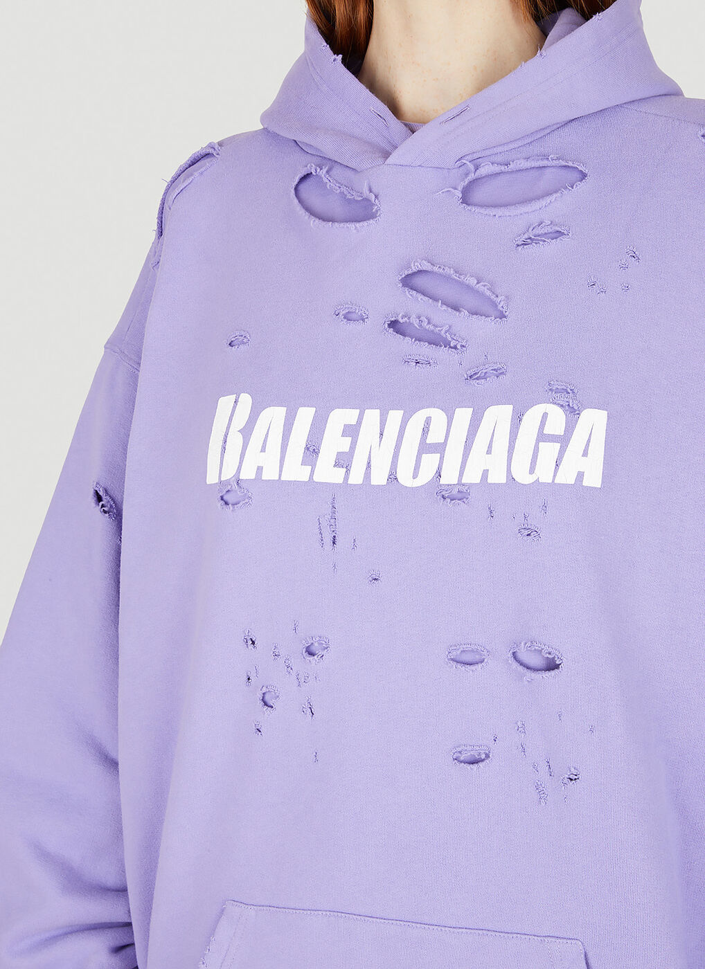 Destroyed Hooded Sweatshirt in Purple Balenciaga