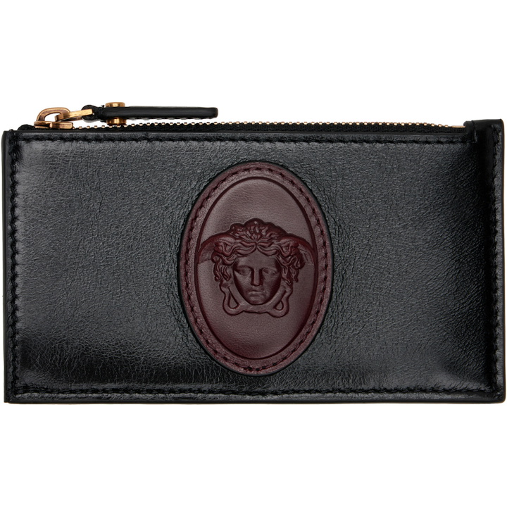 Photo: Versace Black & Brown Roomy Leather Zip Card Holder