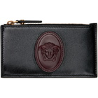 Versace Black & Brown Roomy Leather Zip Card Holder