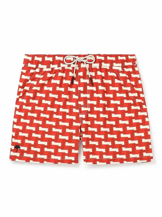 Photo: OAS - Straight-Leg Short-Length Printed Swim Shorts - Red