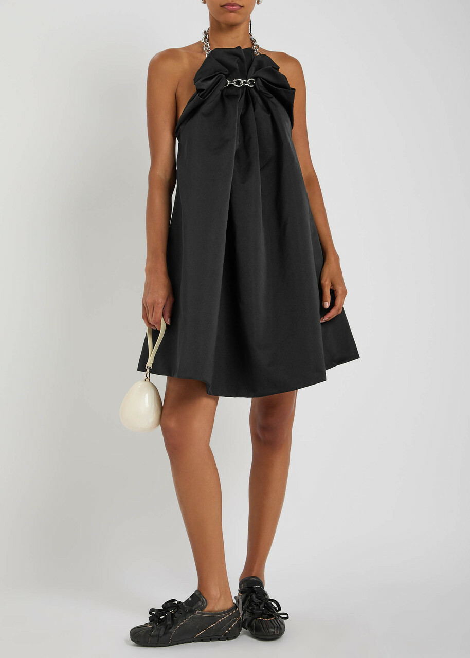 Simone Rocha Ruched Balloon Satin Mini Dress Black