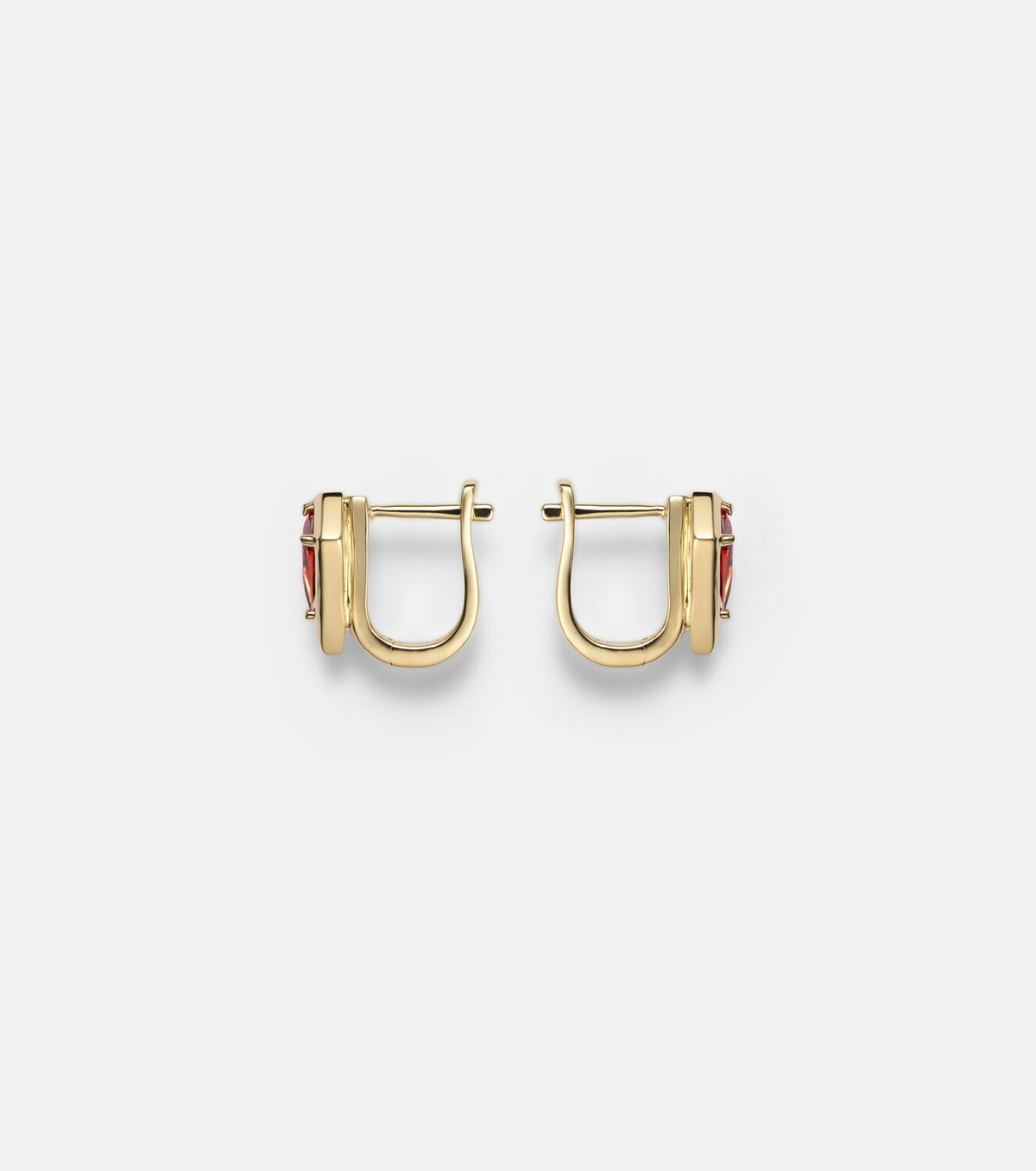 Stone and Strand Kite 14kt gold huggie earrings with garnet