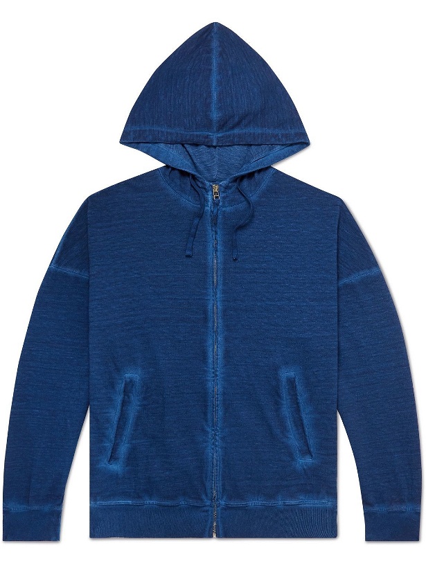 Photo: 120% - Garment-Dyed Linen and Cotton-Blend Jersey Zip-Up Hoodie - Blue