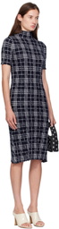 Burberry Navy & White Check Wool Blend Midi Dress