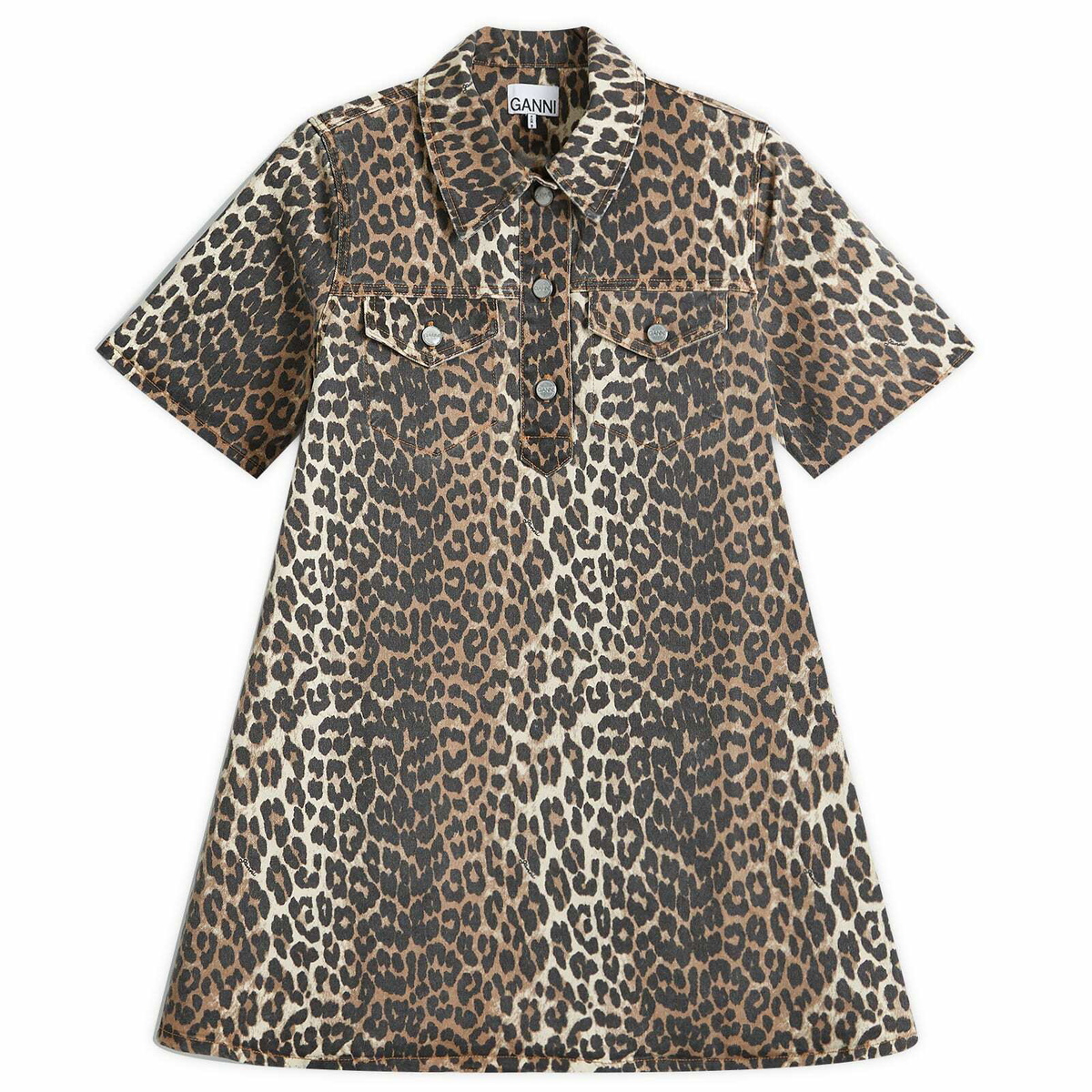 GANNI Women's Print Denim Mini Dress in Leopard