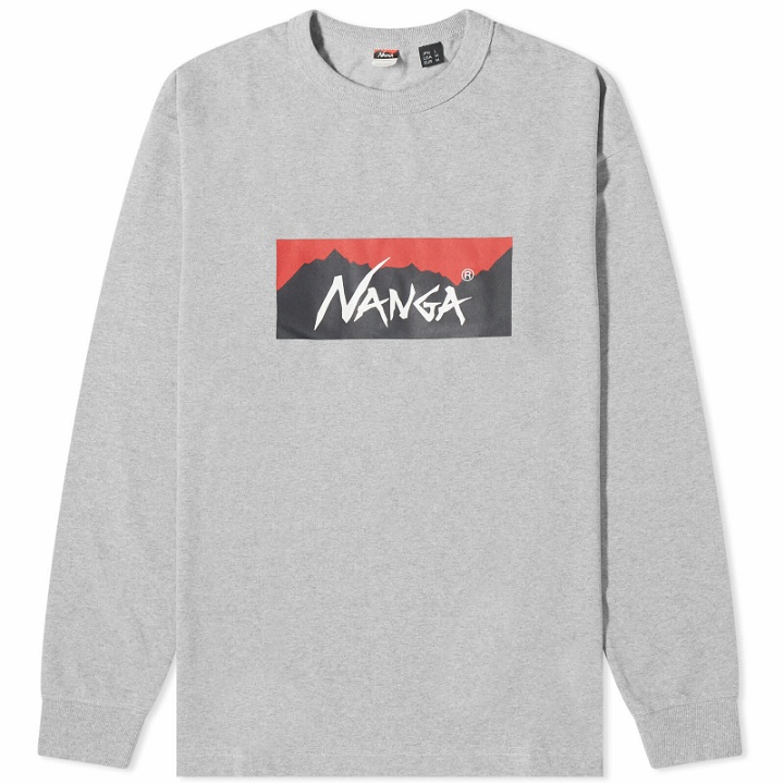 Photo: Nanga Men's Long Sleeve Eco Hybrid Box Logo T-Shirt in Light Grey