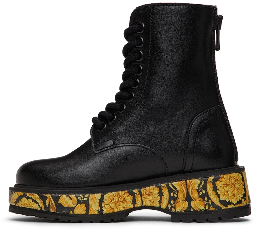 Versace Kids Black Barocco Print Boots Versace