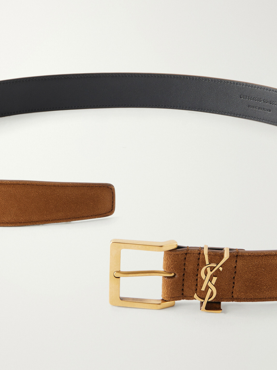 SAINT LAURENT - 3 cm Logo-Embellished Suede Belt - Brown