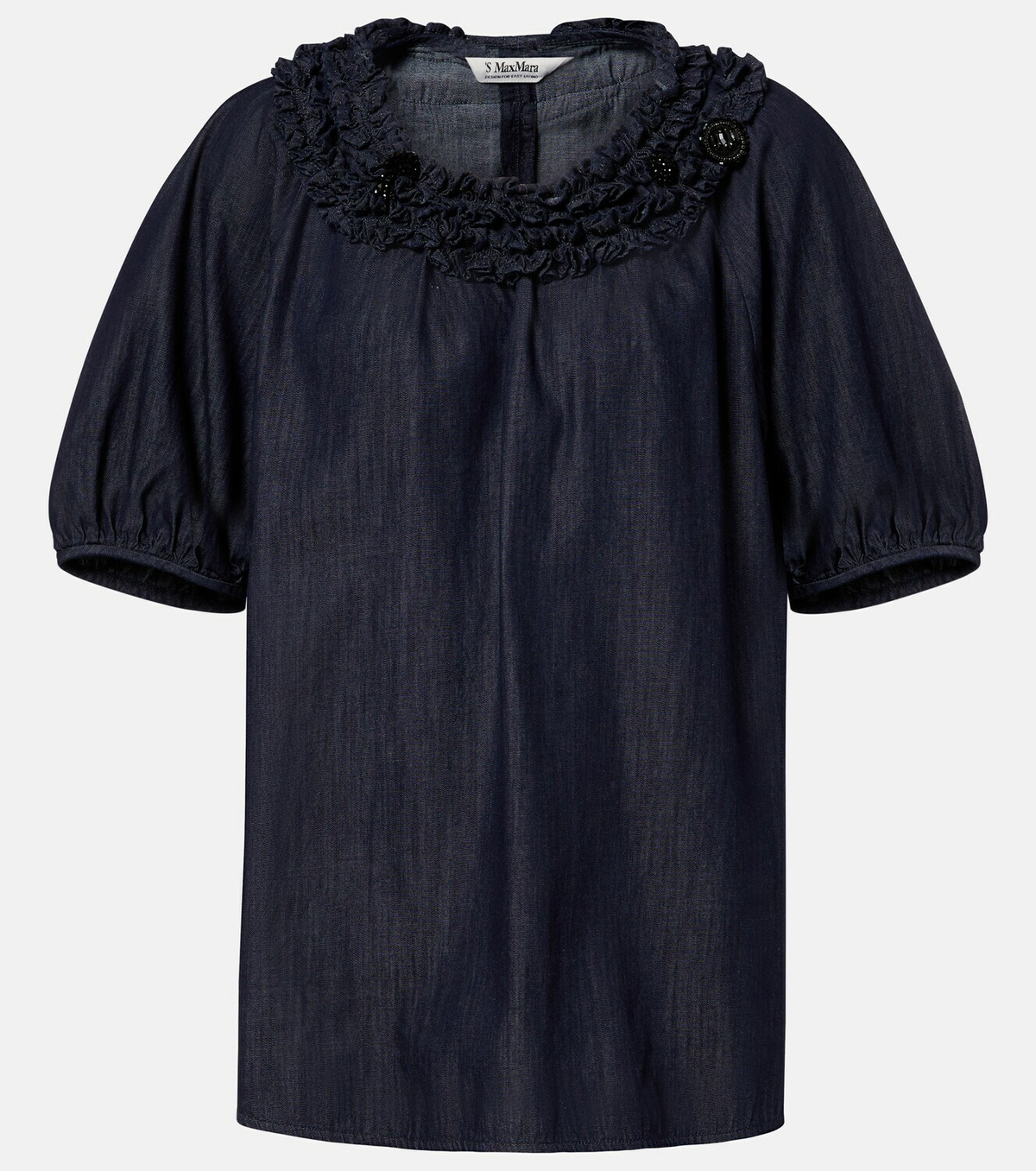 'S Max Mara Embellished ruffled denim blouse