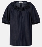 'S Max Mara Embellished ruffled denim blouse