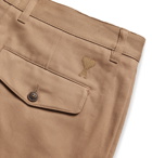 AMI PARIS - Tapered Cropped Pleated Cotton-Twill Trousers - Neutrals