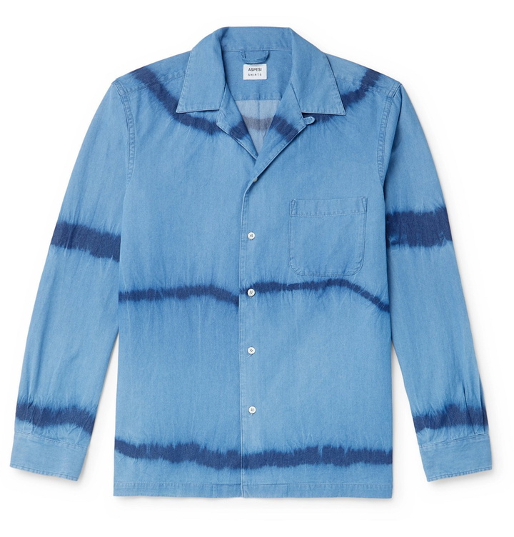 Photo: Aspesi - Camp-Collar Tie-Dyed Cotton-Chambray Shirt - Blue