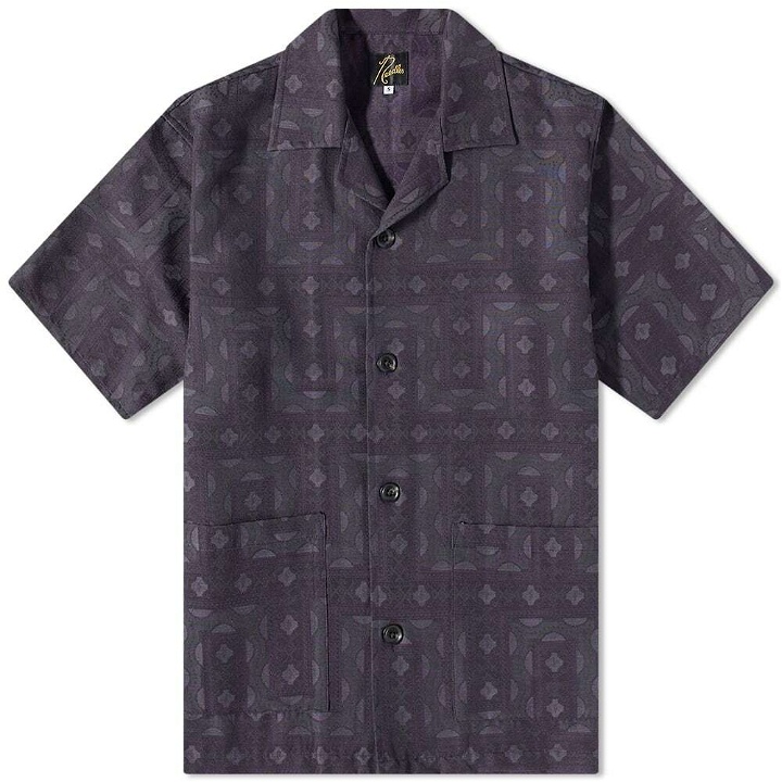 Photo: Needles Men's Diamond Jacquard Vacation Shirt in Purple