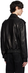 Balmain Black Leather Bomber Jacket