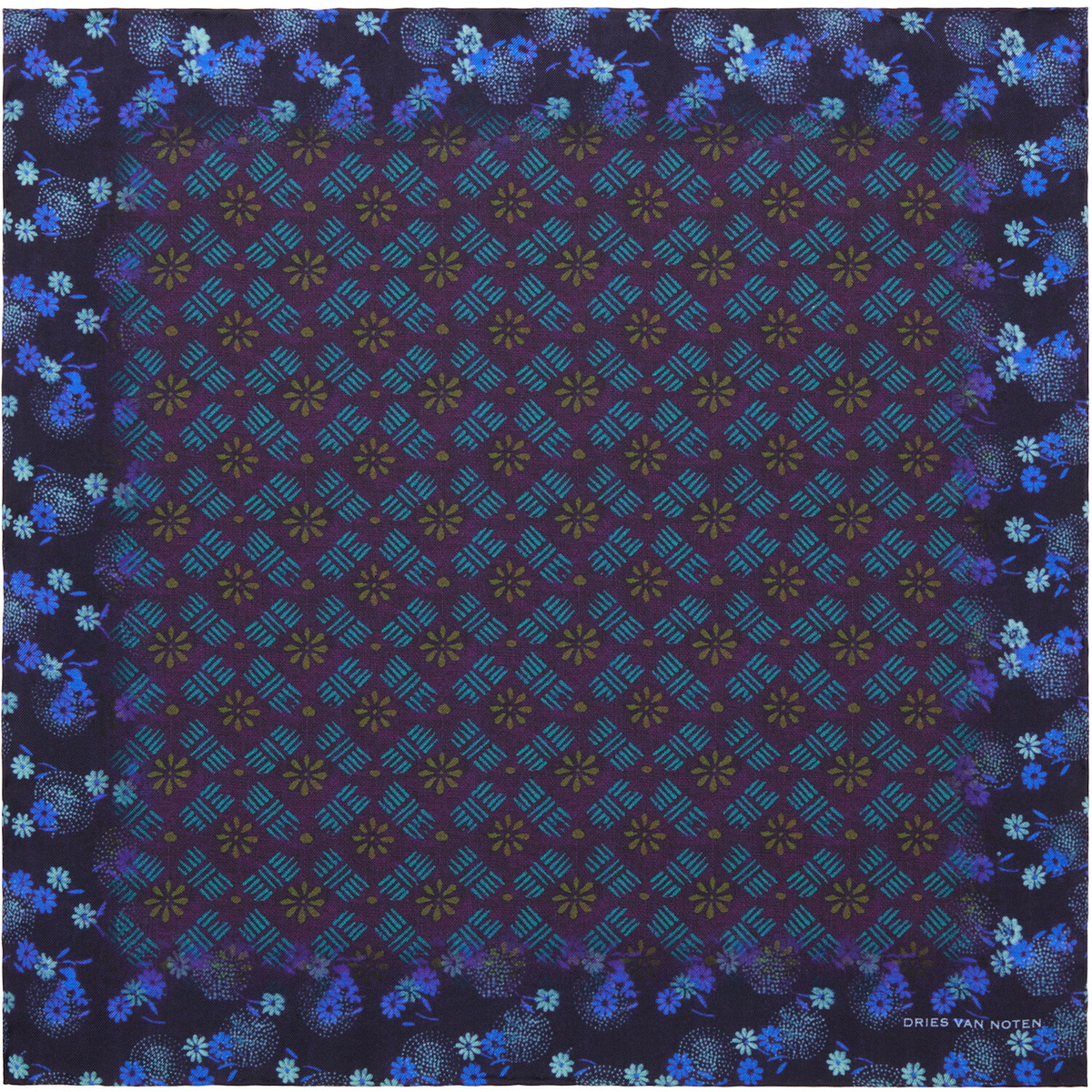 Dries Van Noten Blue Printed Silk Scarf