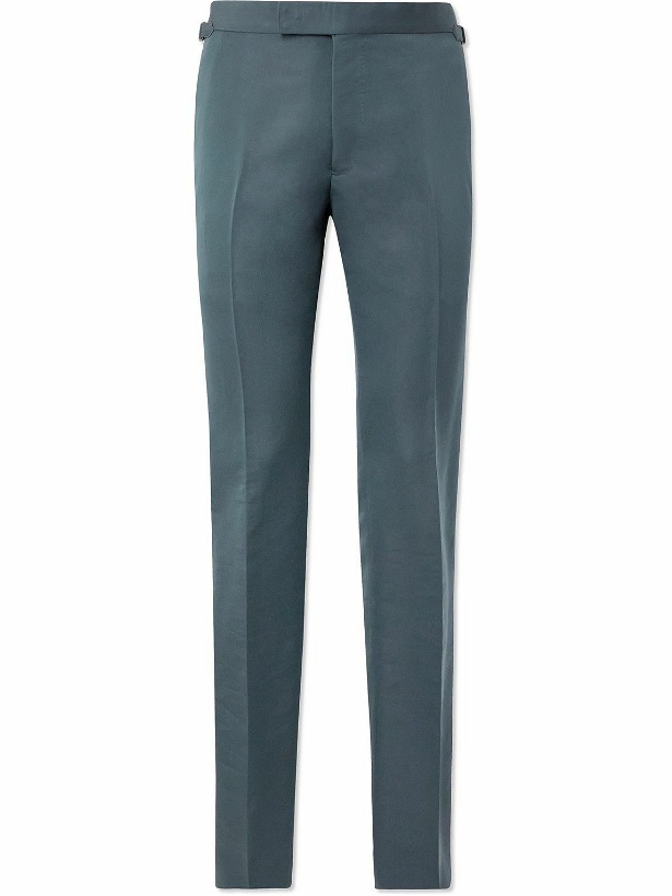 Photo: TOM FORD - Shelton Straight-Leg Cotton and Silk-Blend Suit Trousers - Blue