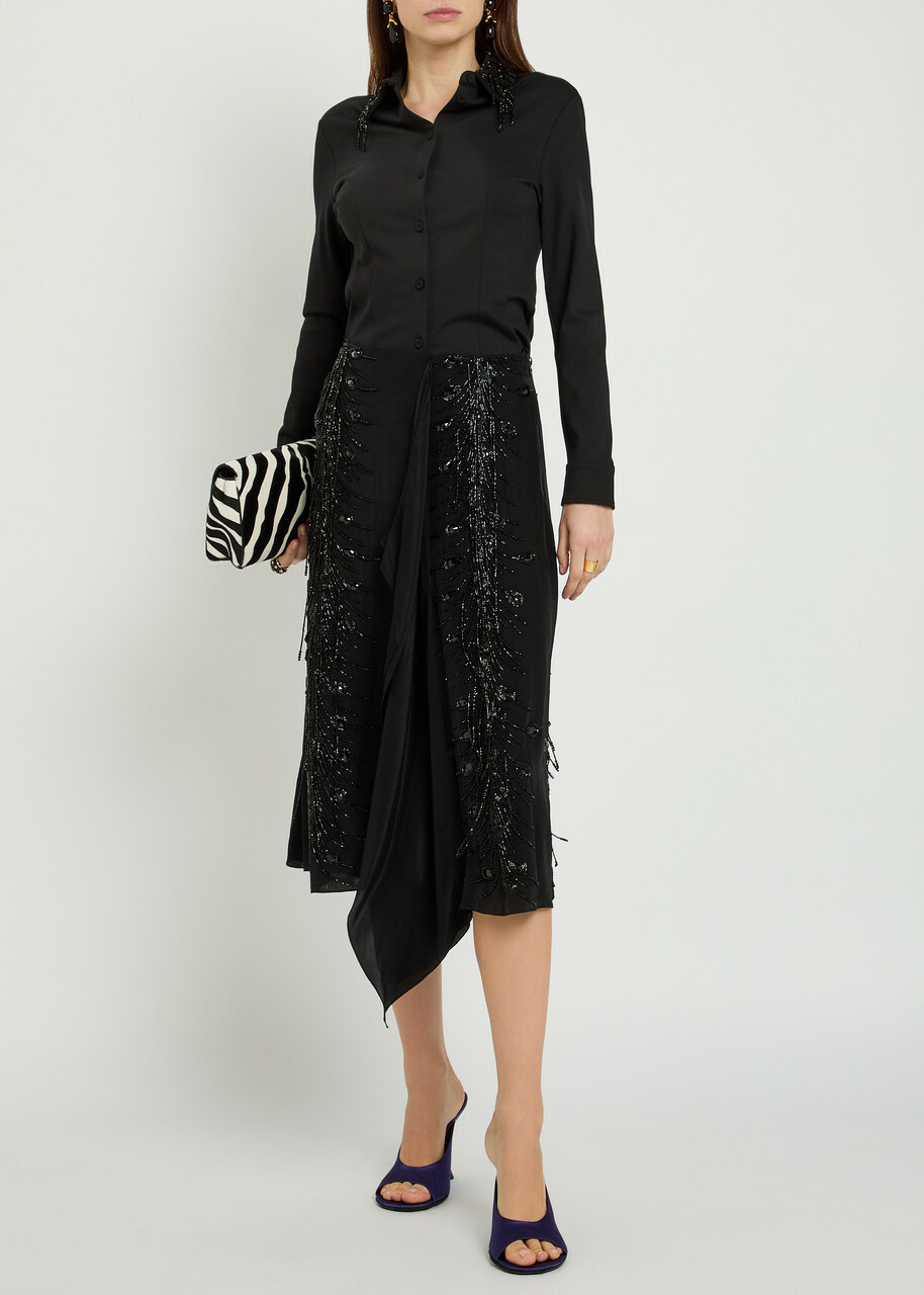 LA Double J Bead Embellished Collar Jersey Shirt Black