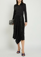 LA Double J Bead Embellished Collar Jersey Shirt Black