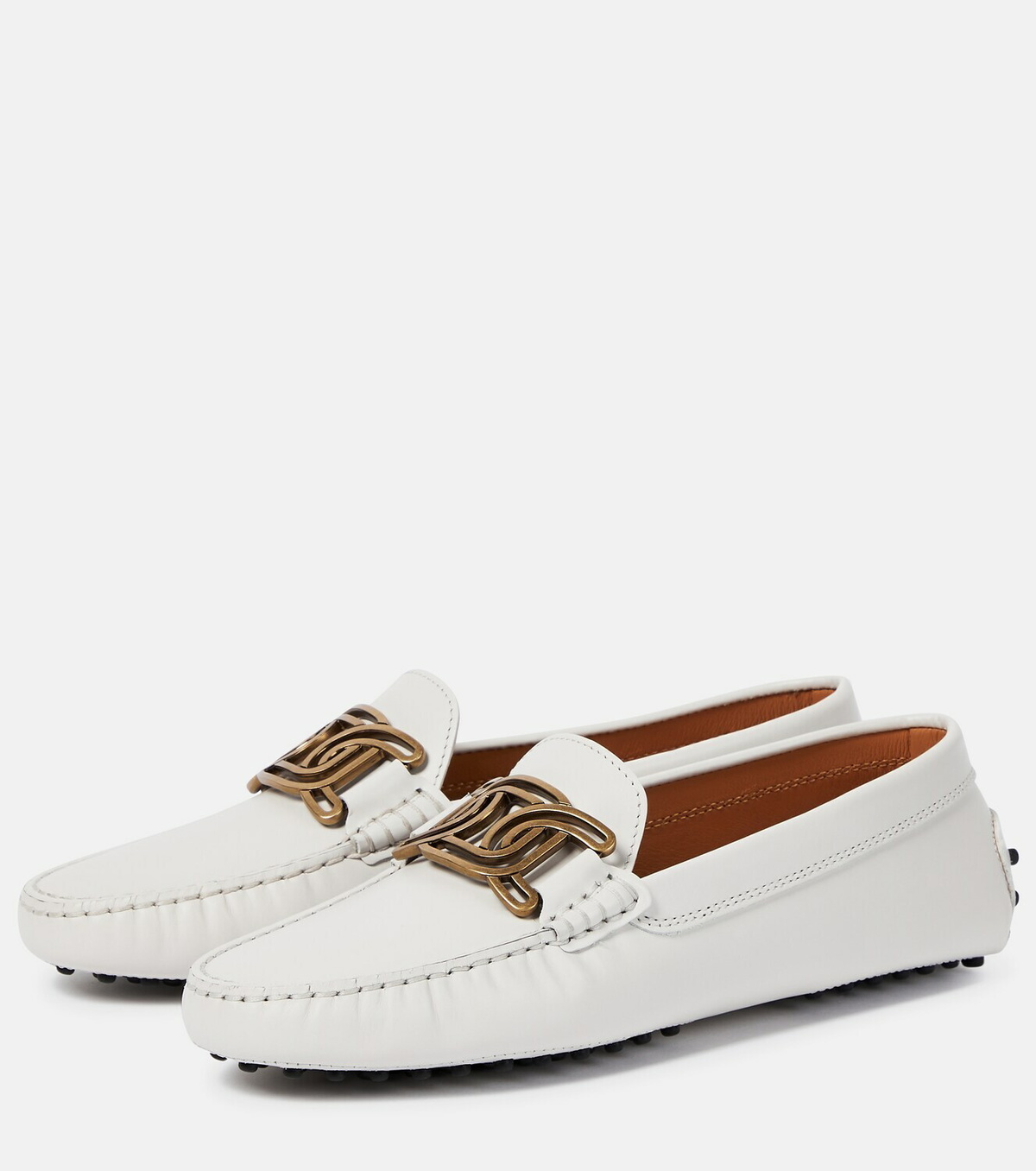 Mocassins (Loafer) TOD'S Femme - Cuir Orange Clay - Semelle Gommino à Picots - Chaîne Décorative - Neuf Avec Emballage
