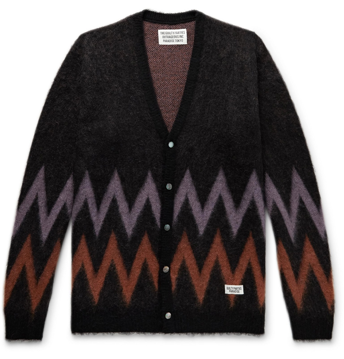 Brushed jacquard-knit cardigan