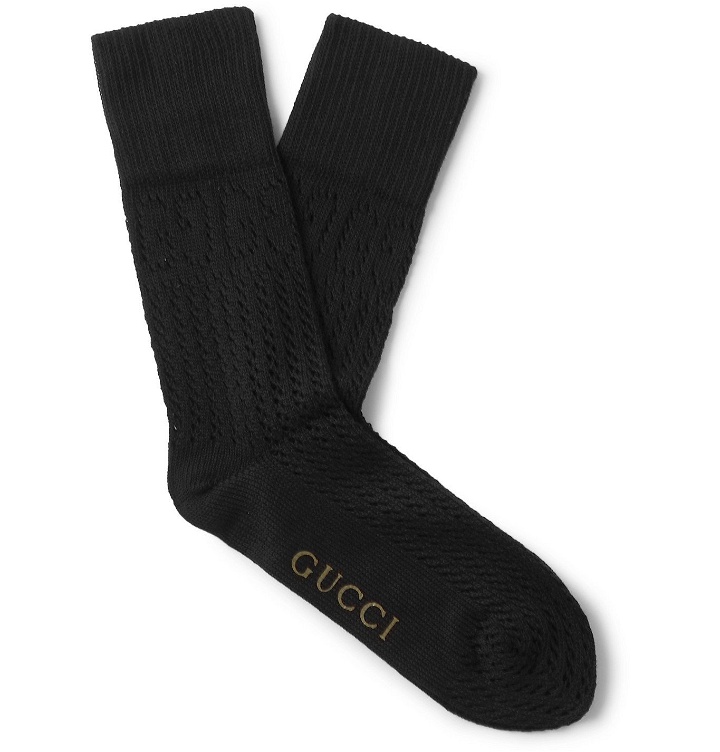 Photo: Gucci - Printed Cotton-Blend Socks - Black