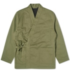 Universal Works Men's Twill/Sherpa Reversible Kyoto Work Jacket in Light Olive