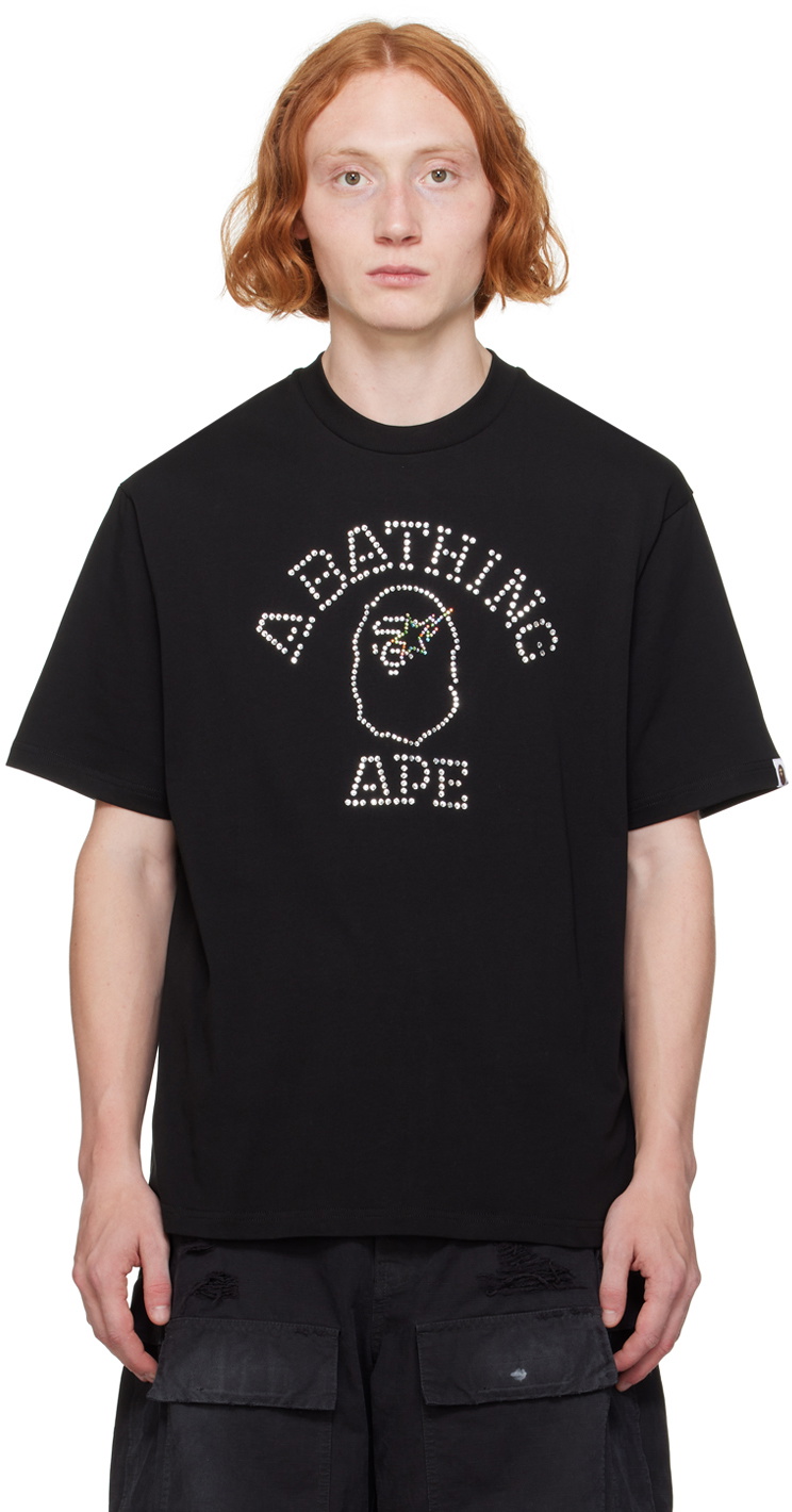 BAPE Black Rhinestone College T-Shirt A Bathing Ape