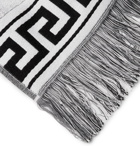 Versace - Fringed Logo-Jacquard Cotton-Blend Terry Beach Towel - White