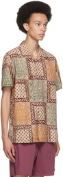 BEAMS PLUS Brown Block Print Open Collar Short Sleeve Shirt