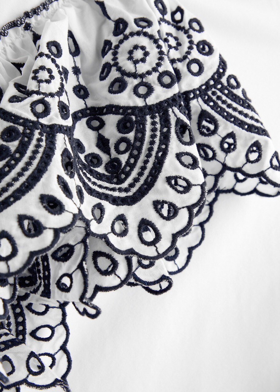 Veronica Beard Julianka Ruffled Stretch-cotton top White And Blue