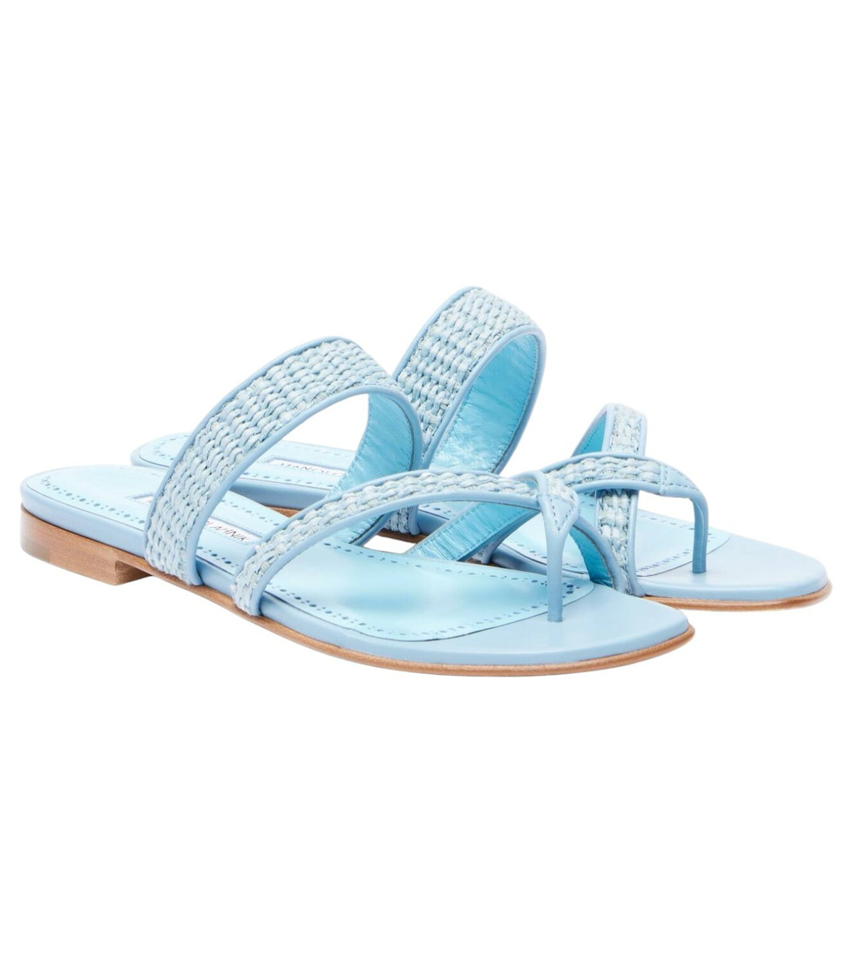 【Manolo Blahnik】『Jadara70』ラフィア ミュール レザートリム MANOLO BLAHNIK Jadara 70 leather-trimmed raffia mules | NET