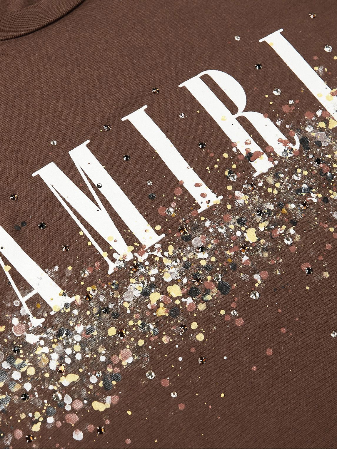 AMIRI - Crystal-Embellished Paint-Splattered Cotton-Jersey T-Shirt - Brown  Amiri