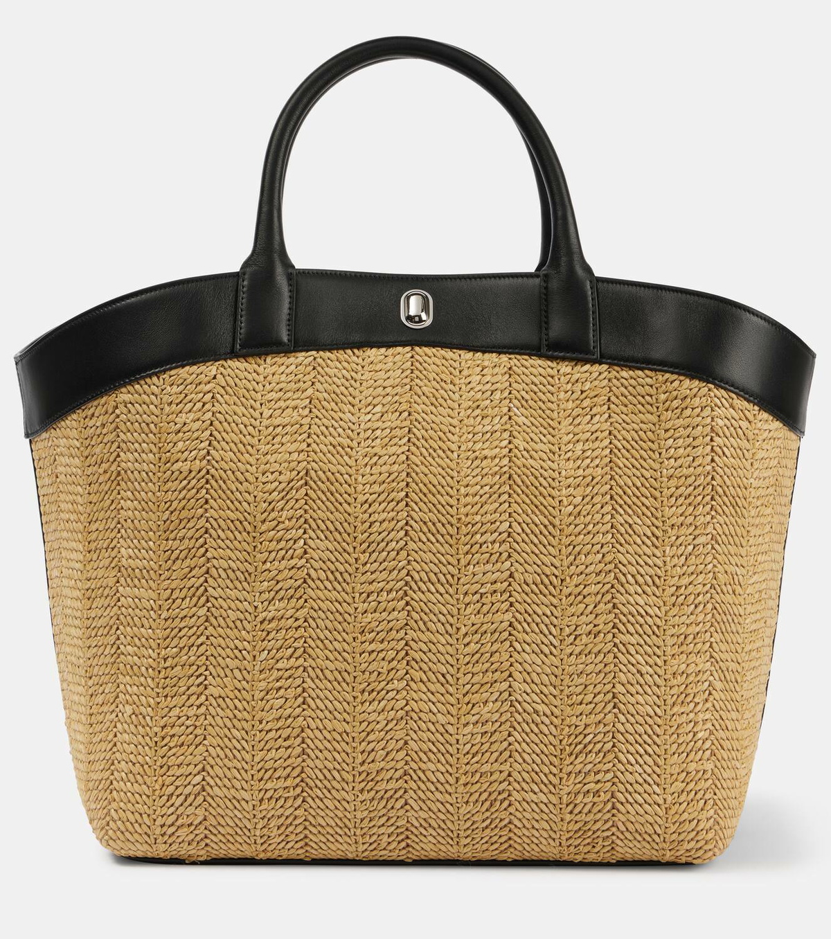 Savette Tondo Large leather-trimmed raffia tote bag Savette