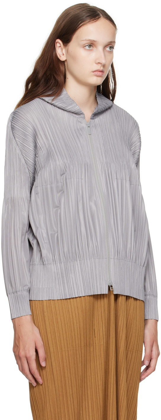 ブルゾン PLEATS PLEASE ISSEY MIYAKE - PLEATS PLEASE FLUFFY BASICS LIGHT GRAY Pleats Please Issey Miyake Gray Fluffy Basics Jacket Pleats