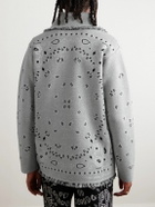 Alanui - Shawl-Collar Fringed Bandana-Jacquard Cashmere Cardigan - Gray