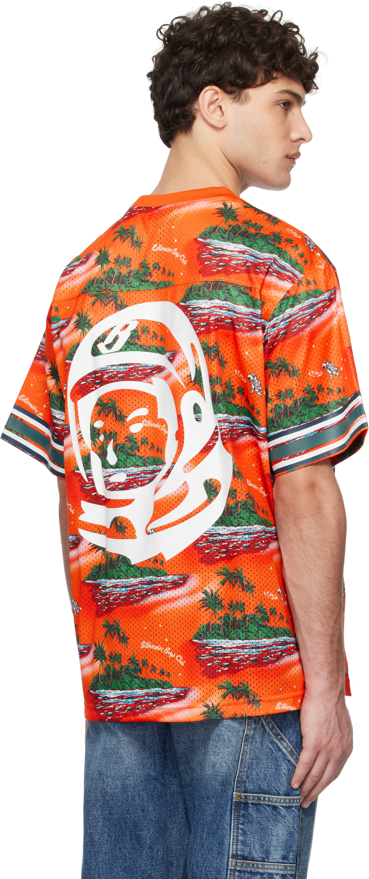 Billionaire Boys Club Orange Tropical Island Print Football T