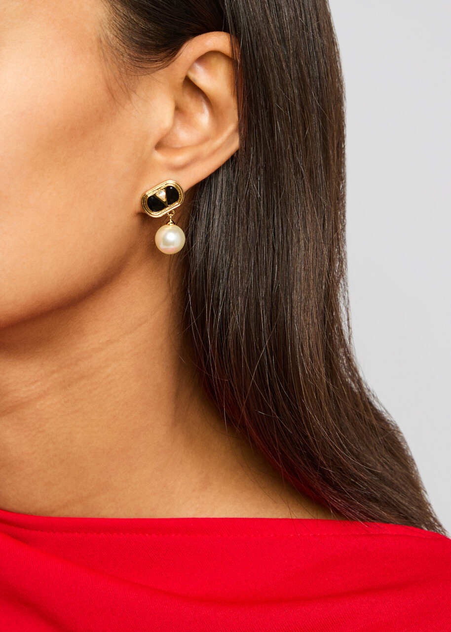 Valentino Vlogo Enamelled Drop Earrings - Black - One Size